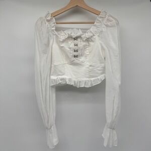 Milk Maid Top White Women's Size‎ M Puff Sleeves Cropped Cottagecore Coquette